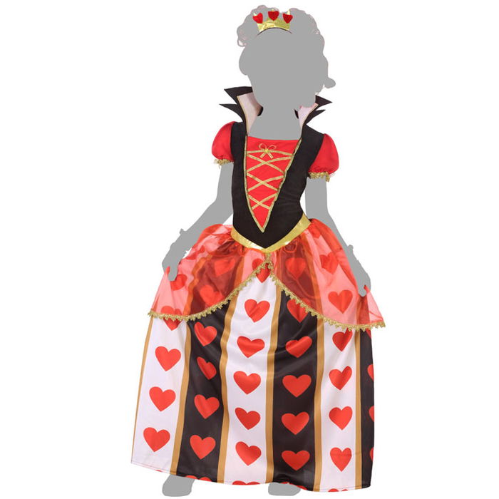 Déguisement Reine de Coeur Enfant Fille 7-9 Ans - Costume de Fête 2 Pièces (Robe et Couronne) - Alice au Pays des Merveilles