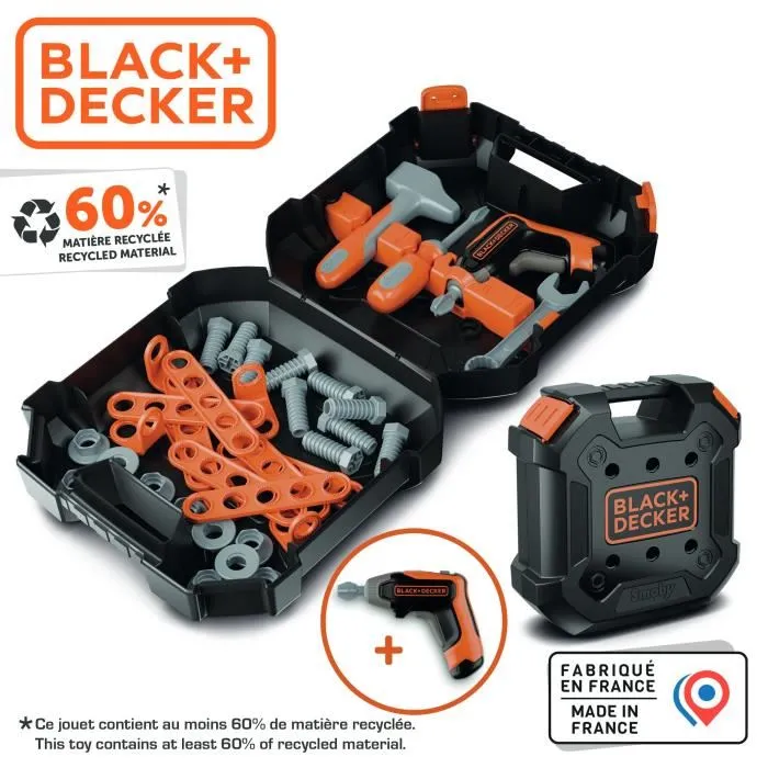 Smoby Mallette Bricolo Black & Decker, coffret de jeu de bricolage pour enfants avec 35 accessoires, visseuse mécanique, pour enfant dès 3 ans Smoby Mallette Bricolo Black & Decker, coffret de jeu de bricolage pour enfants avec 35 accessoires, visseuse mécanique, pour enfant dès 3 ans