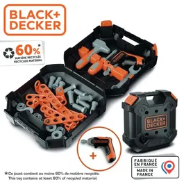 Smoby Mallette Bricolo Black & Decker, coffret de jeu de bricolage pour enfants avec 35 accessoires, visseuse mécanique, pour enfant dès 3 ans
