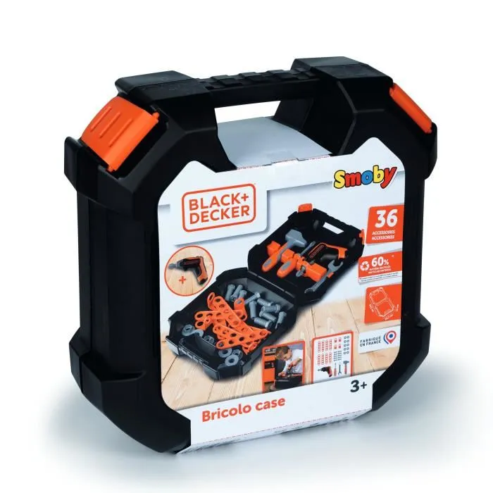 Smoby Mallette Bricolo Black & Decker, coffret de jeu de bricolage pour enfants avec 35 accessoires, visseuse mécanique, pour enfant dès 3 ans Smoby Mallette Bricolo Black & Decker, coffret de jeu de bricolage pour enfants avec 35 accessoires, visseuse mécanique, pour enfant dès 3 ans