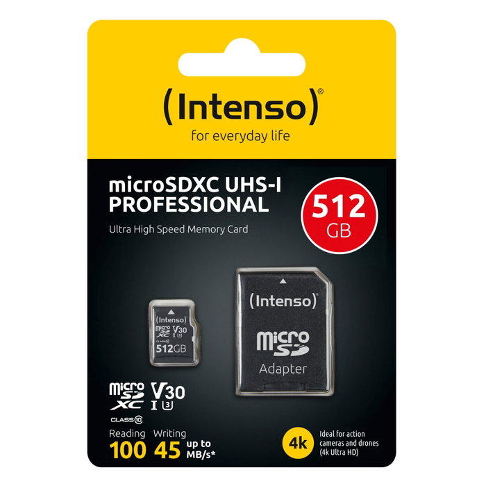 Intenso Carte mémoire Micro SD UHS-I Professionnelle 512 Go avec adaptateur SD