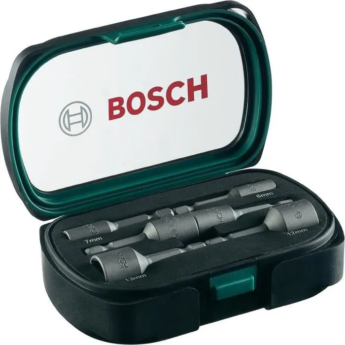 Bosch Accessories Promoline Lot de 6 embouts à emmanchement hexagonaux 1/4 (6, 7, 8, 10, 12, 13 mm) avec aimant, coffret robuste 2607017313