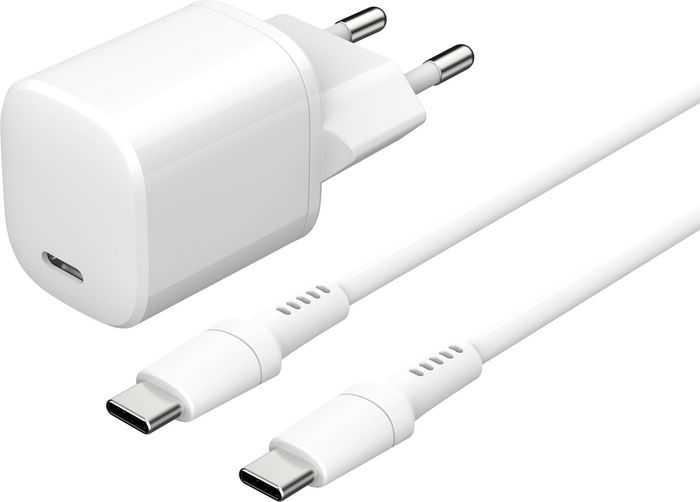 eSTUFF Kit Chargeur INFINITE 20 W PD Prise EU avec Câble USB-C/USB-C 1.5 m Blanc - Produit Conçu avec Matériaux Recyclés
