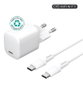 eSTUFF Kit Chargeur INFINITE 20 W PD Prise EU avec Câble USB-C/USB-C 1.5 m Blanc - Produit Conçu avec Matériaux Recyclés