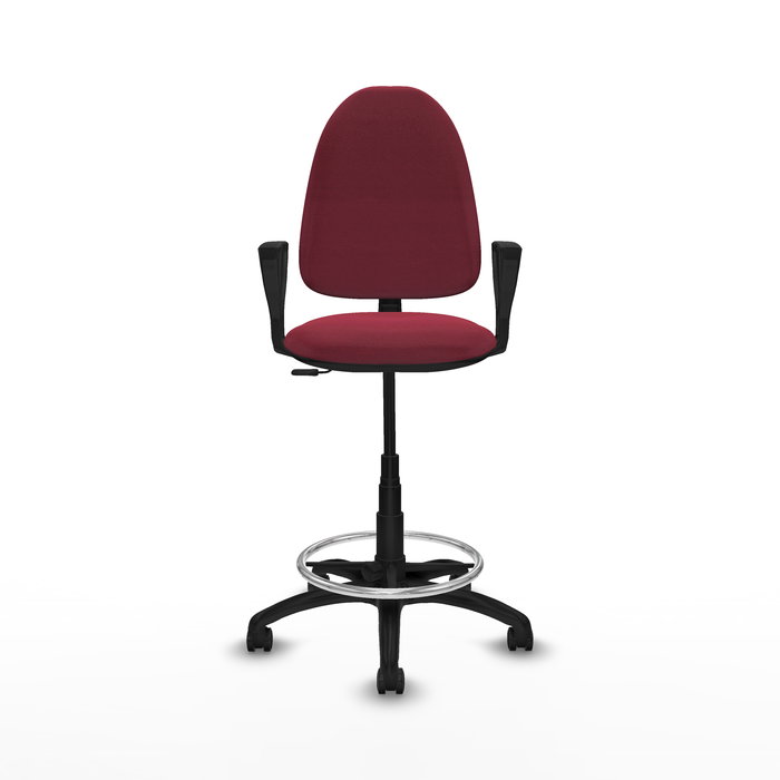 Tabouret Aýna taburete Contact permament de base Tissu Bordeaux Structure polyamide noire Accoudoirs fixes Sans appui-tête Roulettes pour moquette