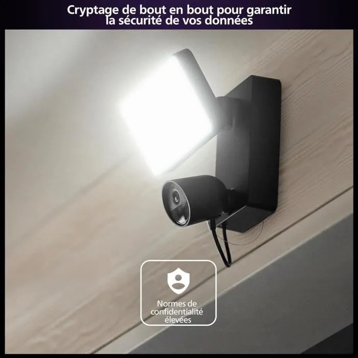 Philips Hue Secure - Projecteur avec caméra de sécurité extérieure intelligente intégrée 1080P, 2250 lumens, vision nocturne, sondeur IA et communication bidirectionnelle