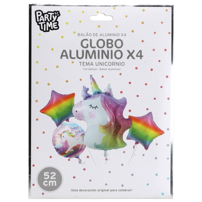 Party Time Lot de 4 Ballons Thème Licorne