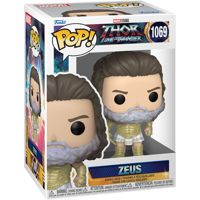Funko POP! Marvel : Thor Love and Thunder - Zeus - Figurine Vinyl 9 cm avec fenêtre sur boîte Funko POP! Marvel : Thor Love and Thunder - Zeus - Figurine Vinyl 9 cm avec fenêtre sur boîte