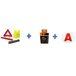 HTC Equipements Pack Sécurité Jeune Conducteur A - 1 Gilet + 1 Triangle + 1 Transmetteur FM MP3 + 1 Disque Électrostatique Jeune Conducteur