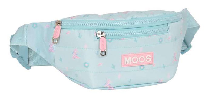 Safta Riñonera Moos Garden 23x12x9cm - Sac banane enfant 3 ans en tissu matelassé imprimé, couleur bleu turquoise