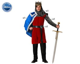 Déguisement Homme Adulte Roi Médiéval à Cape Bleue Taille XS-S, Composé de Capuche, Cape, Tunique et Ceinturon en Polyester