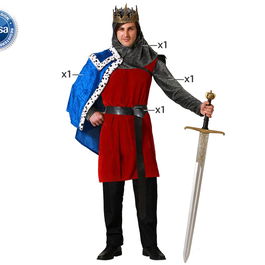 Déguisement Homme Adulte Roi Médiéval à Cape Bleue Taille XS-S, Composé de Capuche, Cape, Tunique et Ceinturon en Polyester