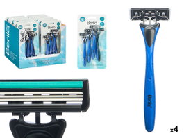 BERILO Set de 4 rasoirs à 3 lames bleu
