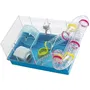 Ferplast Cage pour Hamster Paula Tube Line - 46x29.5x24.5 cm Bleu avec Maison, Roue, Mangeoire, Abreuvoir et Tunnels