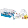 Ferplast Cage pour Hamster Paula Tube Line - 46x29.5x24.5 cm Bleu avec Maison, Roue, Mangeoire, Abreuvoir et Tunnels