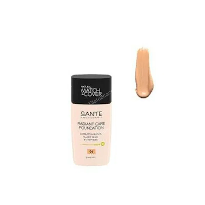 Sante Naturkosmetik Maquillaje Fluido Radiant Care 06 Warm Beige 30 ml - Teint fluide équilibrant et correcteur, riche en huiles et peptides, vegan Sante Naturkosmetik Maquillaje Fluido Radiant Care 06 Warm Beige 30 ml - Teint fluide équilibrant et correcteur, riche en huiles et peptides, vegan