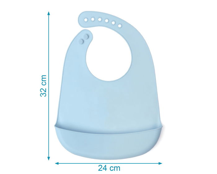 KioKids Babero Blandito en silicone imperméable bleu, bavoir pour bébé +4 mois avec bolsillon et 7 réglages de cou