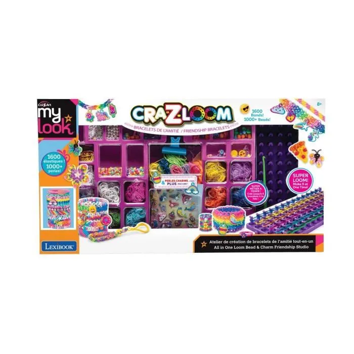 Crazart Lexibook - Atelier de création de bracelets de l'amitié tout-en-un, kit XXL avec 1600 élastiques, perles, tableau à clip et sac pour bracelets à 6 rangs Crazart Lexibook - Atelier de création de bracelets de l'amitié tout-en-un, kit XXL avec 1600 élastiques, perles, tableau à clip et sac pour bracelets à 6 rangs