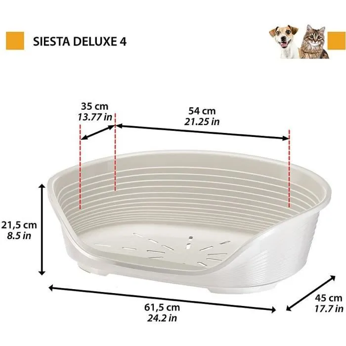 Ferplast Corbeille pour Chat et Petit Chien SIESTA DELUXE Taille 4 Gris Clair, 61.5*45*21.5 cm, Design Moderne Perforé Anti-Dérapant