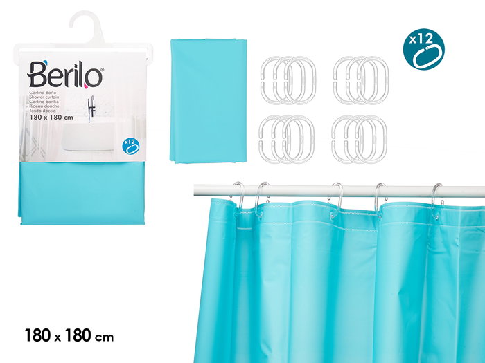 BERILO Rideau de douche transparent bleu 180x180cm BERILO Rideau de douche transparent bleu 180x180cm