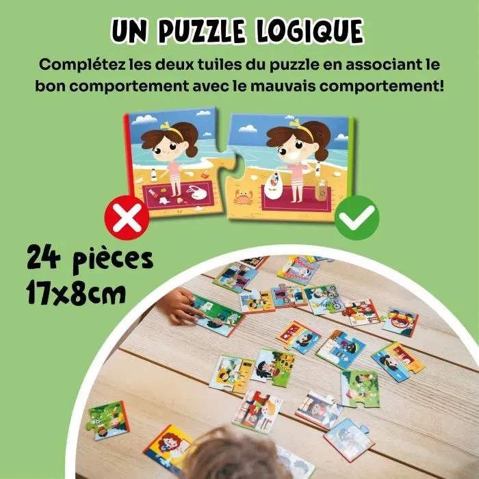 GEOMAG - Jeu éducatif Ecologic Puzzle Respect the Earth - Mini-puzzles actions écoresponsables pour enfants avec assemblages autocorrecteurs