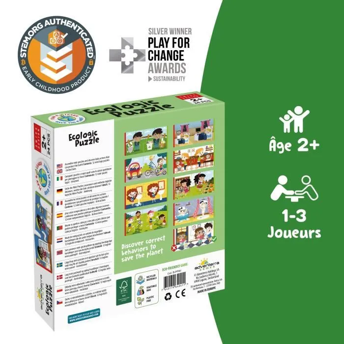 GEOMAG - Jeu éducatif Ecologic Puzzle Respect the Earth - Mini-puzzles actions écoresponsables pour enfants avec assemblages autocorrecteurs