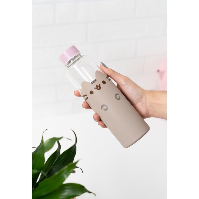 ERIK - Gourde isotherme en verre Pusheen de 500 ml, avec une housse en néoprene et anse intégrée