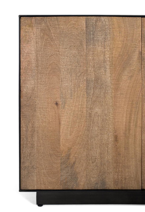 GINER Y COLOMER Aparador 4 portes en bois de manguier 200 cm finition naturelle, design minimaliste avec ouverture push, profil métal noir