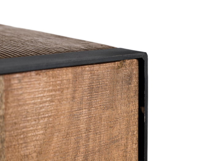 GINER Y COLOMER Aparador 4 portes en bois de manguier 200 cm finition naturelle, design minimaliste avec ouverture push, profil métal noir