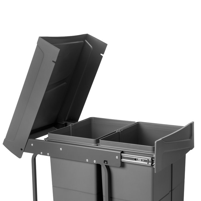 Emuca bac de tri sélectif a montage inférieur et extraction manuelle pour élément de cuisine Recycle, 2x25litres, Plastique gris antracite