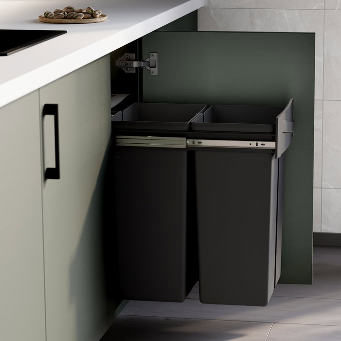 Emuca Recycle Poubelle de recyclage 2x25L Gris anthracite Emuca Recycle Poubelle de recyclage 2x25L Gris anthracite