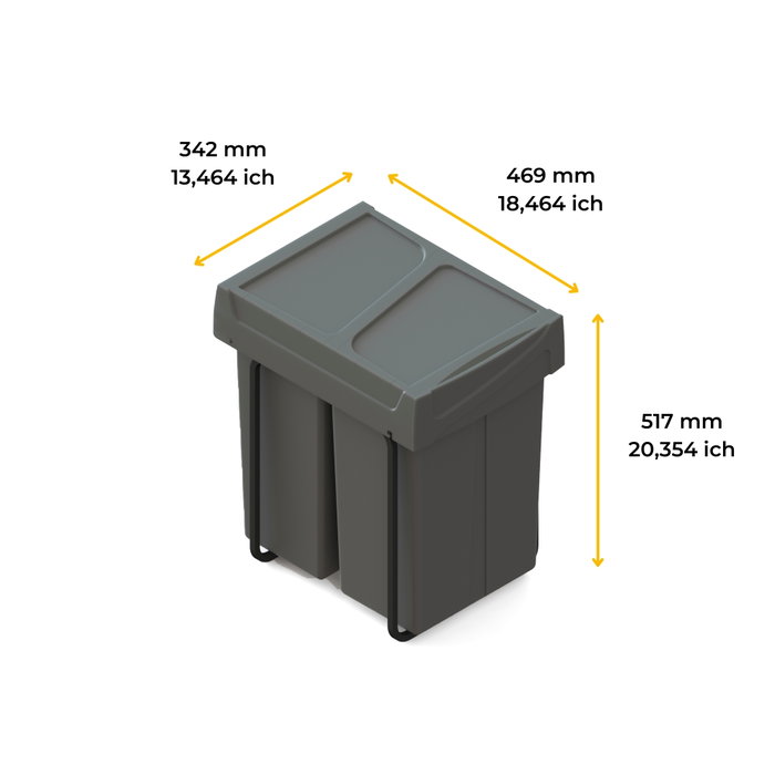Emuca Recycle Poubelle de recyclage 2x25L Gris anthracite Emuca Recycle Poubelle de recyclage 2x25L Gris anthracite