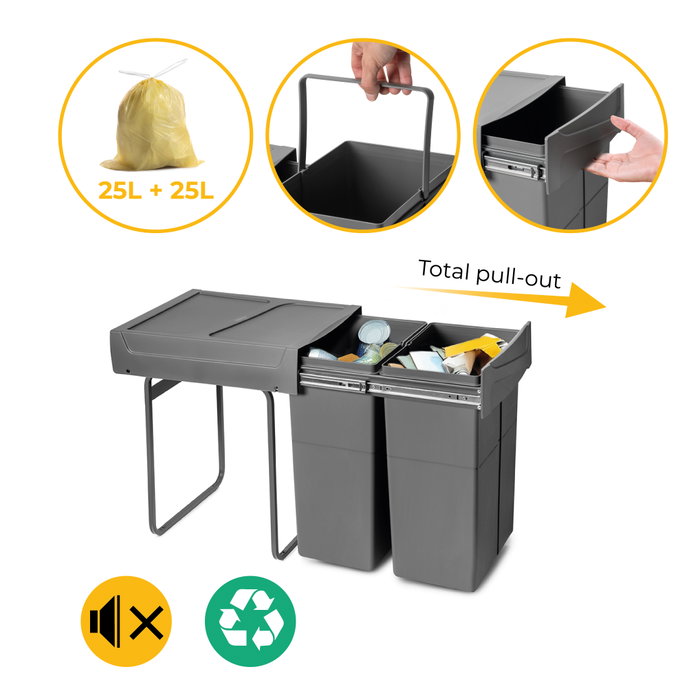 Emuca Recycle Poubelle de recyclage 2x25L Gris anthracite Emuca Recycle Poubelle de recyclage 2x25L Gris anthracite
