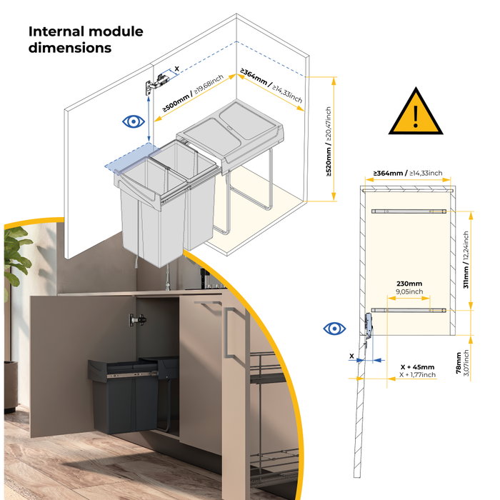 Emuca Recycle Poubelle de recyclage 2x25L Gris anthracite Emuca Recycle Poubelle de recyclage 2x25L Gris anthracite