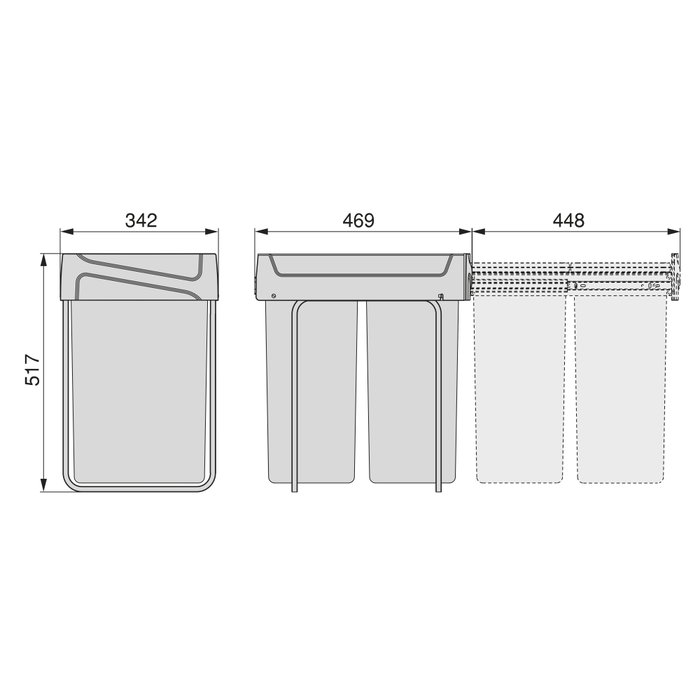 Emuca Recycle Poubelle de recyclage 2x25L Gris anthracite Emuca Recycle Poubelle de recyclage 2x25L Gris anthracite