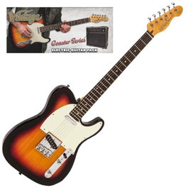 VINTAGE V20 Coaster Guitar Pack - 3 Tone Sunburst