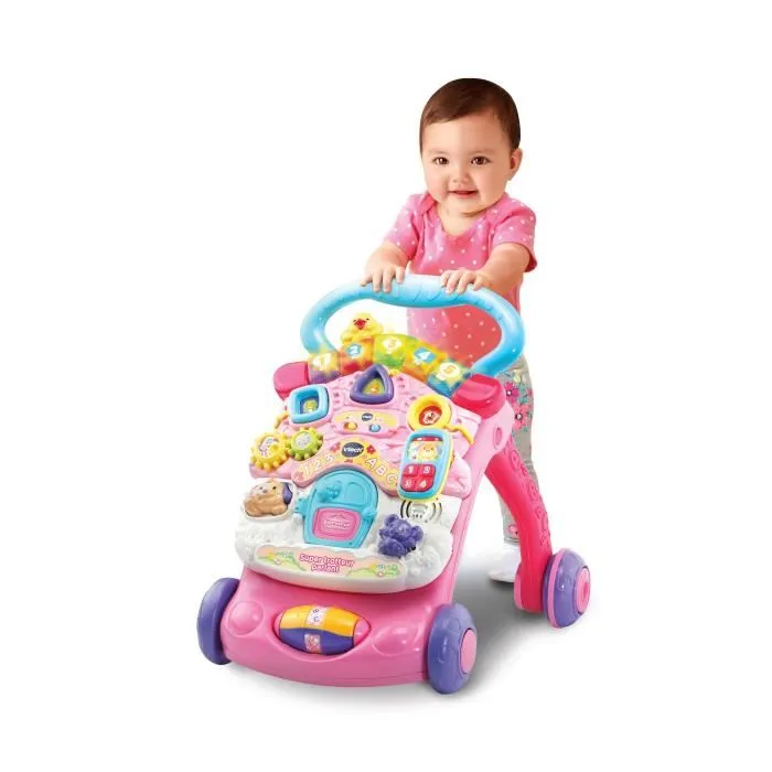 Vtech Super Trotteur - Trotteur Parlant et Éducatif 2 en 1 Rose, avec Tableau d'Éveil Détachable, pour Enfant de 9 à 36 Mois