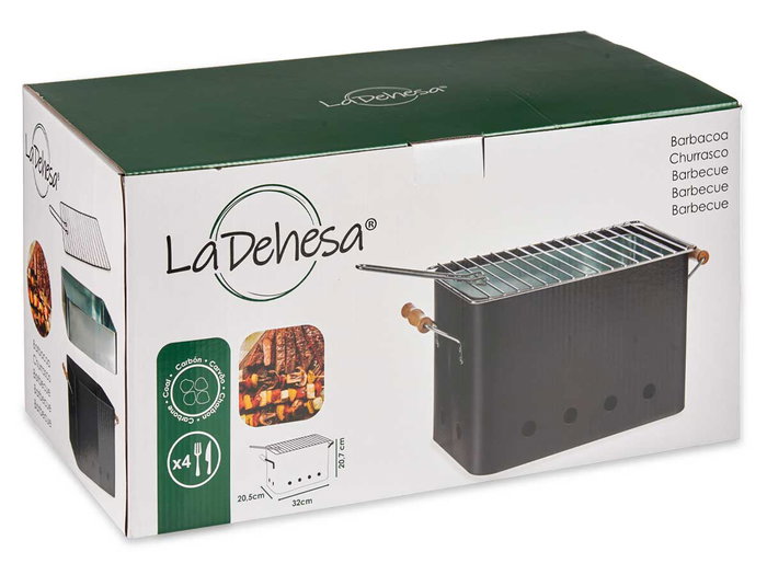 La Dehesa Barbecue Portable Rectangulaire avec Poignées Noir Fer 22x24x44 cm (Set de 4)