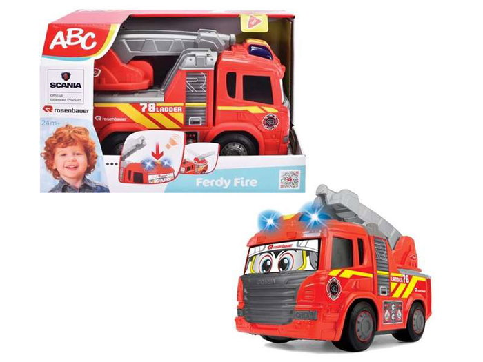 Smoby - Camion de pompiers jouet avec éclairage et sons - 25 cm - Fonctionne avec piles (incluses) - Version espagnole/portugaise