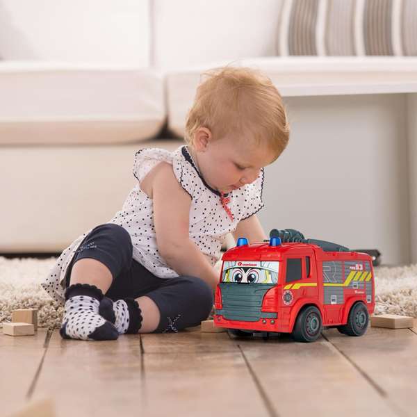 Smoby - Camion de pompiers jouet avec éclairage et sons - 25 cm - Fonctionne avec piles (incluses) - Version espagnole/portugaise