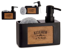 Kinvara Support éponge noir gravé bois 14x13x6 cm (Set de 12)
