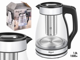 ARGON Bouilloire en Acier et Verre Borosilicate 1,5 L