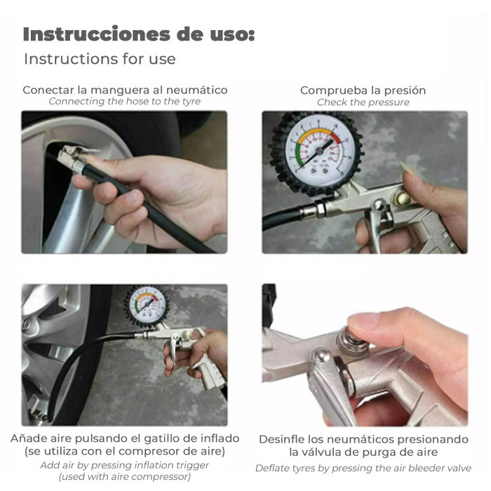 WOLFPACK LINEA PROFESIONAL Pistola de gonflage pour pneus avec manomètre rapide WOLFPACK LINEA PROFESIONAL Pistola de gonflage pour pneus avec manomètre rapide