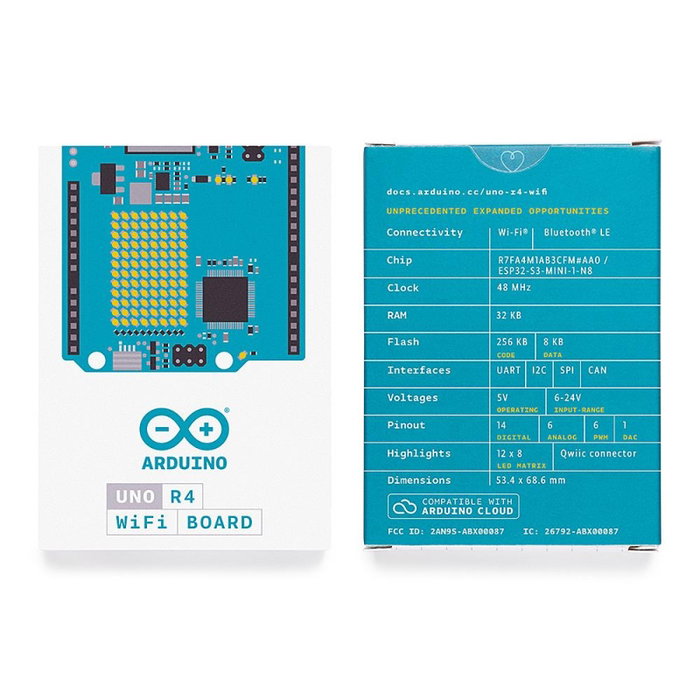 Arduino Uno R4 WiFi Carte de Développement avec Matrice LED 12x8, WiFi, Bluetooth, DAC, USB-C et Connecteur Qwiic Arduino Uno R4 WiFi Carte de Développement avec Matrice LED 12x8, WiFi, Bluetooth, DAC, USB-C et Connecteur Qwiic