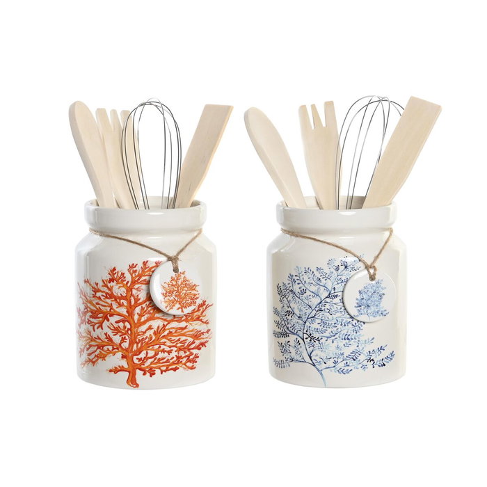DKD Home Decor Lot de 2 pots pour ustensiles de cuisine Corail DKD Home Decor Lot de 2 pots pour ustensiles de cuisine Corail