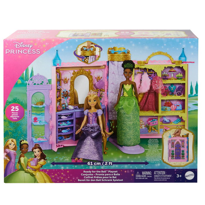 MATTEL Disney Princess - Château Portable HXC20 avec Poupée - Ensemble de Jeu Prêt pour le Bal avec Garde-robe, Podium et Accessoires