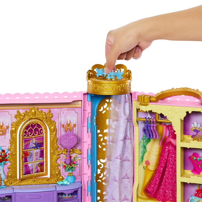 MATTEL Disney Princess - Château Portable HXC20 avec Poupée - Ensemble de Jeu Prêt pour le Bal avec Garde-robe, Podium et Accessoires