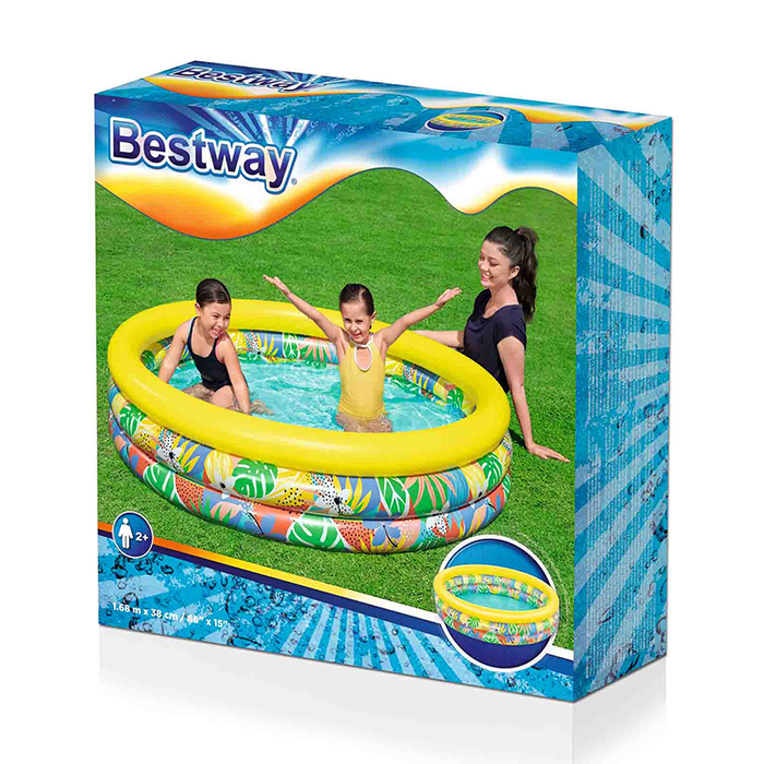 Bestway Piscine Gonflable Enfant 3 Anneaux Floral 168x38 cm +2 Ans Jardin 51203