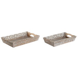 Jeux de plateaux Home ESPRIT Blanc Naturel Bois de manguier 40,5 x 25,5 x 6,5 cm (2 Unités)