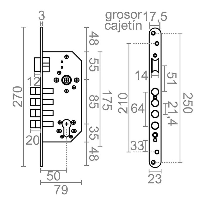 Serrure à mortaiser Micel Acier 85 mm Serrure à mortaiser Micel Acier 85 mm